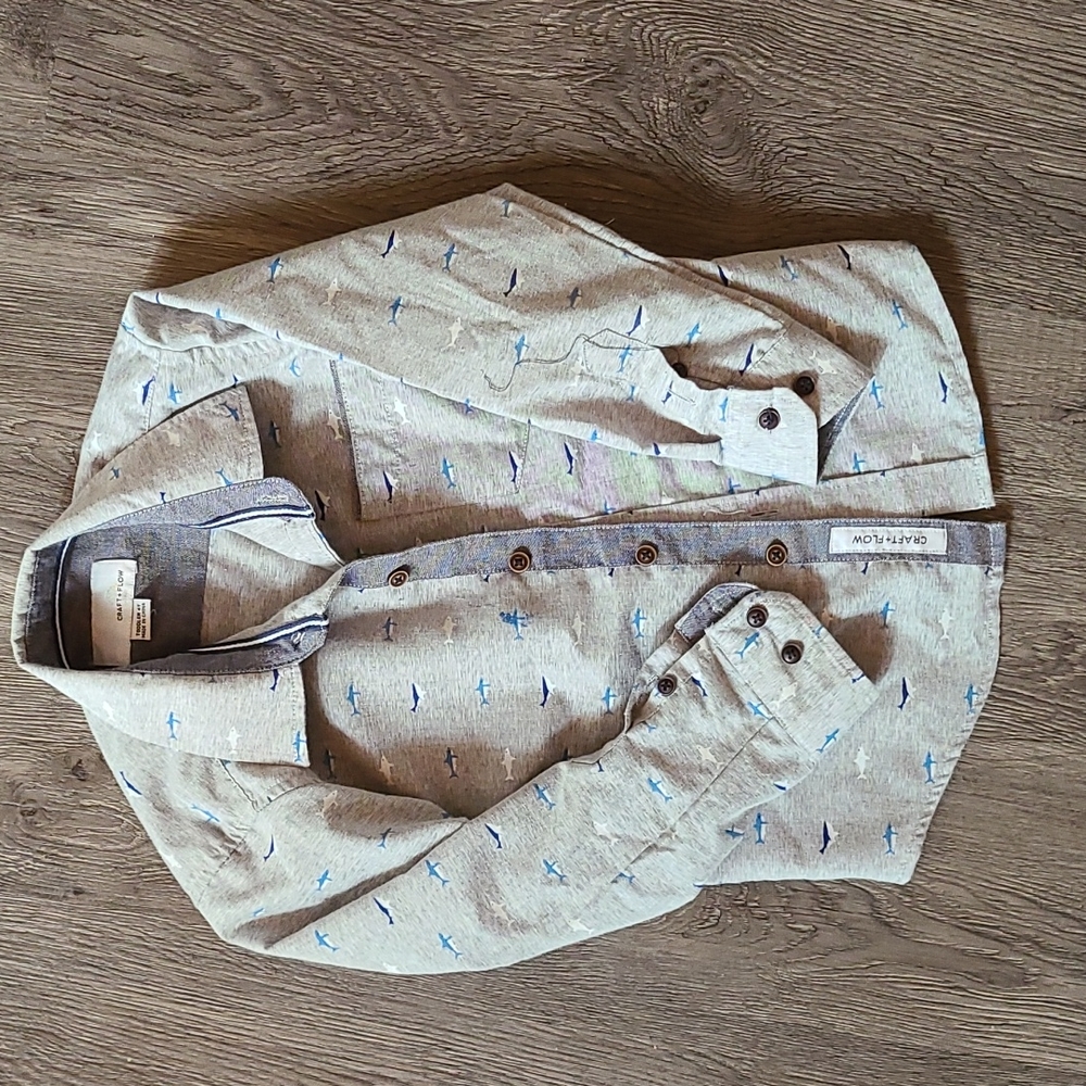 Shark print button down